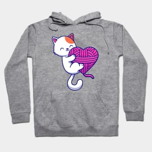 Cute Cat Playing Yarn Ball Cartoon Hoodie